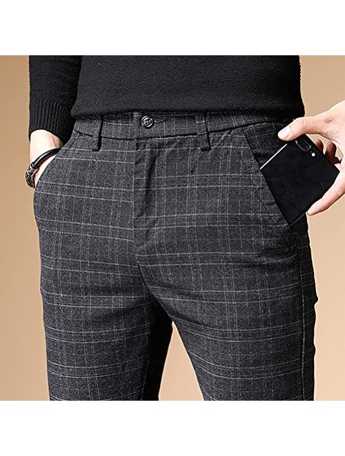 IDEALSANXUN Mens Plaid Pants Casual Stretch Slim Fit Dress Chino Pants