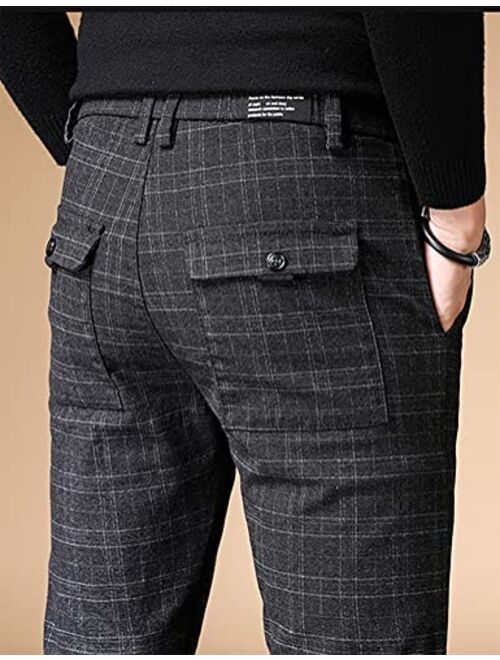 IDEALSANXUN Mens Plaid Pants Casual Stretch Slim Fit Dress Chino Pants