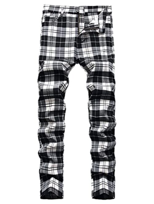 IDEALSANXUN Mens Plaid Pants Casual Stretch Slim Fit Dress Chino Pants