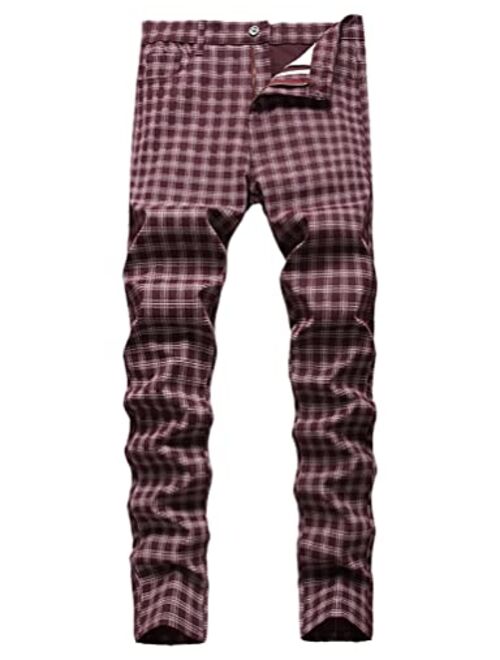 IDEALSANXUN Mens Plaid Pants Casual Stretch Slim Fit Dress Chino Pants