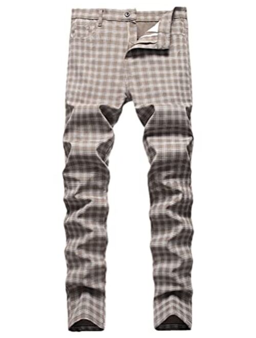 IDEALSANXUN Mens Plaid Pants Casual Stretch Slim Fit Dress Chino Pants