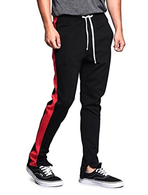 Victorious Men's Premium 4-Way Extra Stretchy Ankle Zip Contrast Outer Side Stripe Slim Fit Drawstring Track Pants