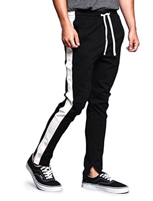 Victorious Men's Premium 4-Way Extra Stretchy Ankle Zip Contrast Outer Side Stripe Slim Fit Drawstring Track Pants