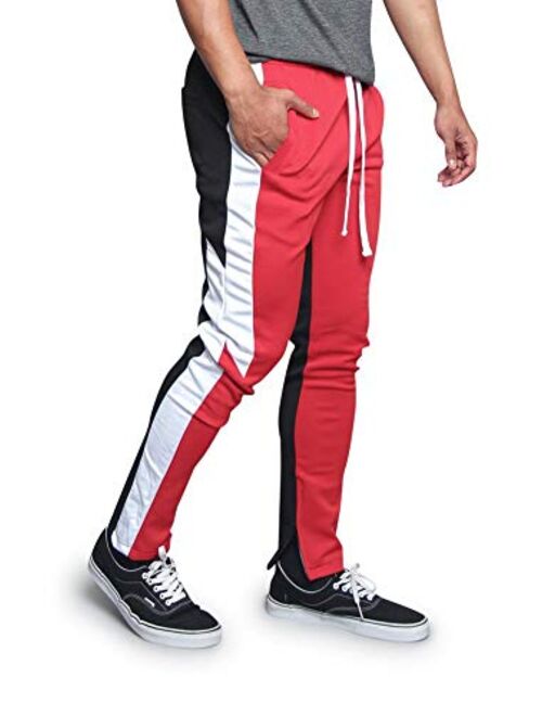 Victorious Men's Premium 4-Way Extra Stretchy Ankle Zip Contrast Outer Side Stripe Slim Fit Drawstring Track Pants