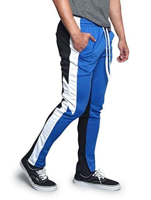 Victorious Men's Premium 4-Way Extra Stretchy Ankle Zip Contrast Outer Side Stripe Slim Fit Drawstring Track Pants