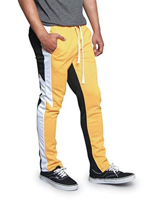 Victorious Men's Premium 4-Way Extra Stretchy Ankle Zip Contrast Outer Side Stripe Slim Fit Drawstring Track Pants