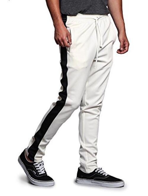 Victorious Men's Premium 4-Way Extra Stretchy Ankle Zip Contrast Outer Side Stripe Slim Fit Drawstring Track Pants