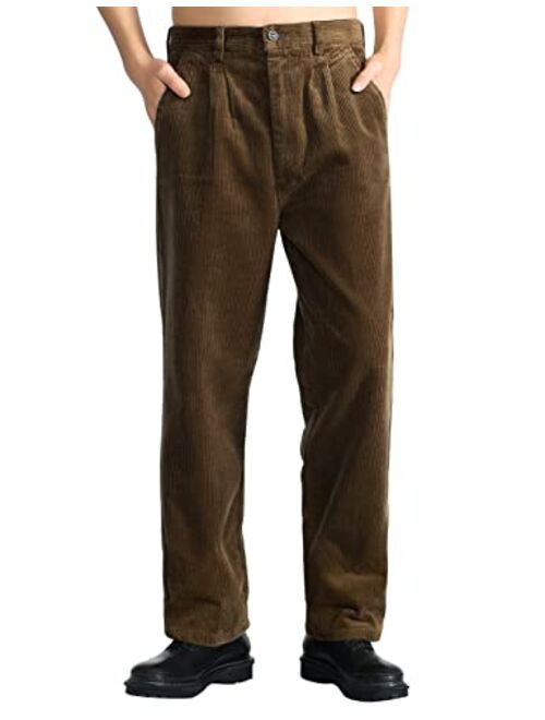 IDEALSANXUN Mens Corduroy Pants Pleated Straight Leg Thick Loose Senior Pants