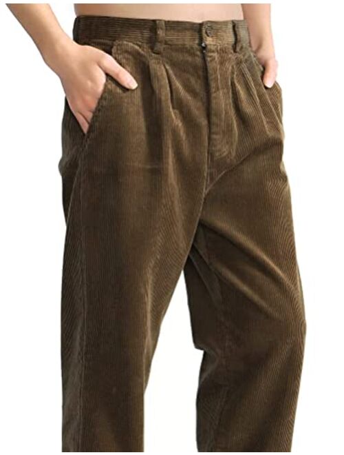 IDEALSANXUN Mens Corduroy Pants Pleated Straight Leg Thick Loose Senior Pants