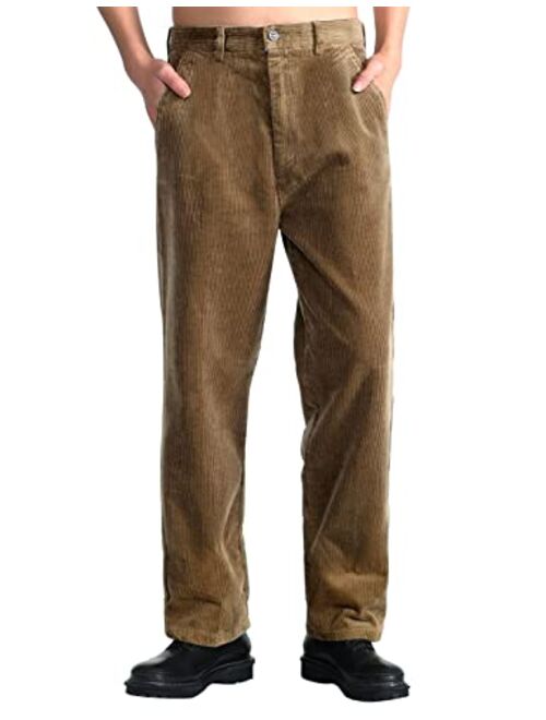 IDEALSANXUN Mens Corduroy Pants Pleated Straight Leg Thick Loose Senior Pants