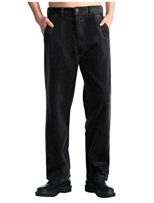 IDEALSANXUN Mens Corduroy Pants Pleated Straight Leg Thick Loose Senior Pants