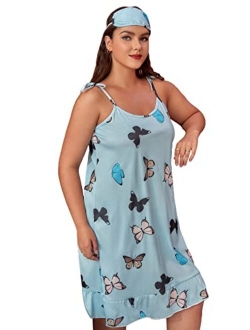 Women's Cute Printed Plus Size Nightgown Ruffle Hem Cami Sleepwear Loungewear