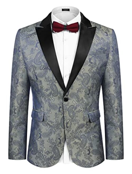 COOFANDY Men's Floral Tuxedo Paisley Suit Jacket Dress Dinner Party Prom Blazer