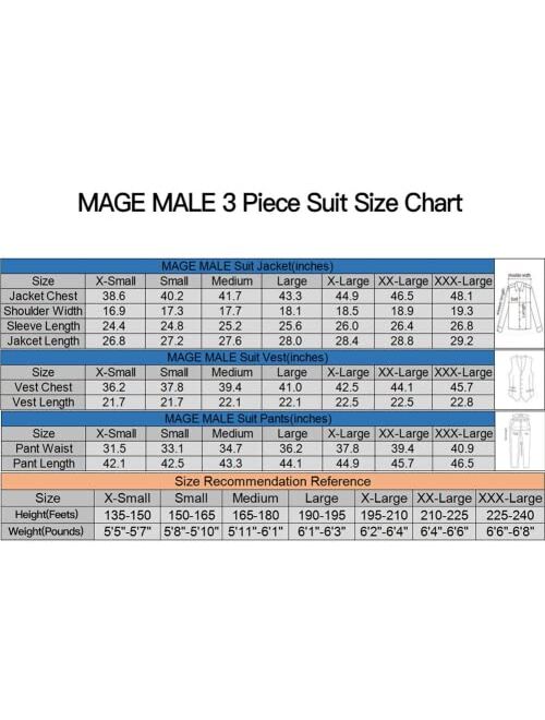 MAGE MALE Men's Slim Fit 3 Piece Suit One Button Solid Shawl Lapel Blazer Jacket Vest Pants Set with Tie Pocket Square