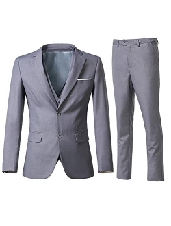 Holivyer Men's 3 Piece Slim Fit Suit Set, Two Button Blazer Solid Jacket Vest Pants Wedding Business Suit