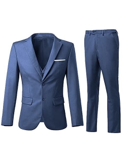 Holivyer Men's 3 Piece Slim Fit Suit Set, Two Button Blazer Solid Jacket Vest Pants Wedding Business Suit