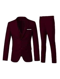 Holivyer Men's 3 Piece Slim Fit Suit Set, Two Button Blazer Solid Jacket Vest Pants Wedding Business Suit