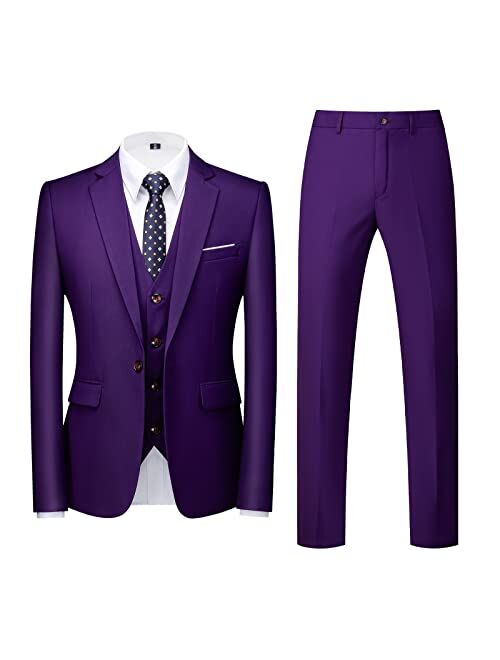 MOGU Men 3 Piece Suit Slim Fit Wedding Tuxedos Formal Prom Suits