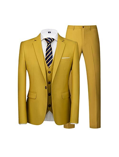 MOGU Men 3 Piece Suit Slim Fit Wedding Tuxedos Formal Prom Suits