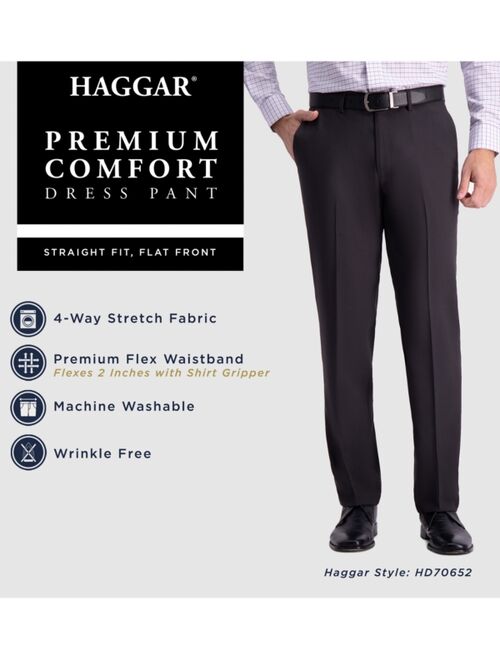 Haggar Mens Premium Comfort Straight-Fit 4-Way Stretch Wrinkle-Free Flat-Front Dress Pants