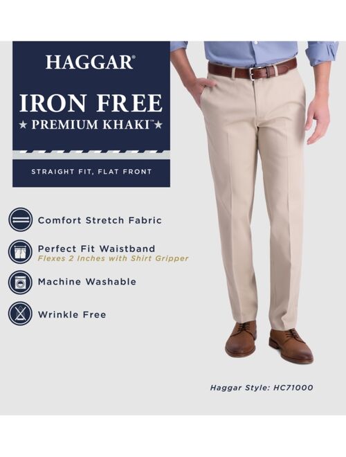 Haggar Mens Iron Free Premium Khaki Straight-Fit Flat-Front Pant