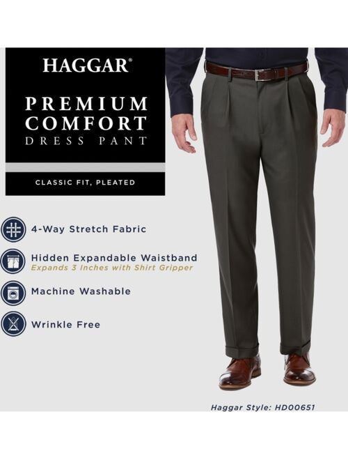 Haggar Men's Premium Comfort Stretch Classic-Fit Solid Pleated Dress Pants