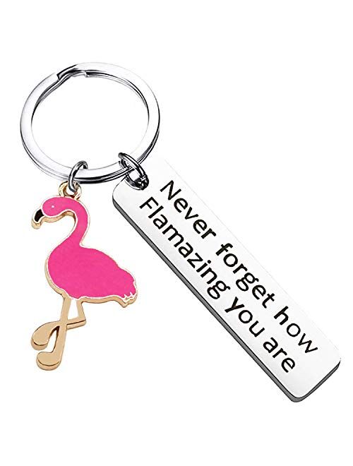 Nakumicha Flamingo Gifts for Women，Motivational Flamingo Keychain Never Forget How Flamazing You are