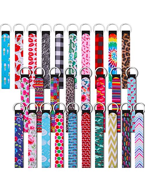 Yaomiao 30 Pieces Neoprene Wristlet Keychain Lanyard Hand Wrist Lanyard Keychain Wrist Strap Keychain for Women Girls