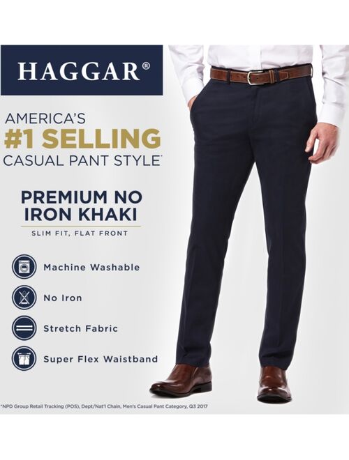 Haggar Men's Premium No Iron Khaki Slim-Fit Flat Front Pants