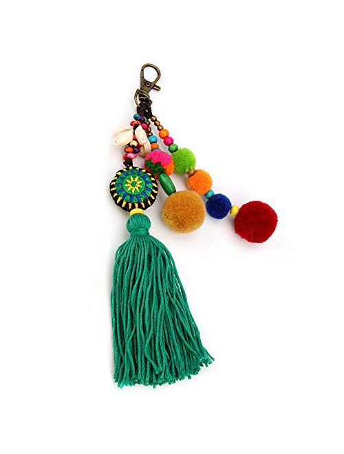 QTMY Pom Pom Shell Beads Tassel Purse Charms for Handbags Pendant Boho Keyring Keychain for Women Bag Decor