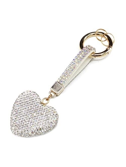 Astero Rhinestone Heart Shape Keychains Glitter Crystal Heart Key Rings Bling Crystal Key Chain Leather Bag Charm For Women Girls