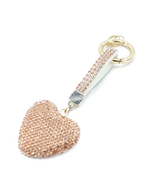 Astero Rhinestone Heart Shape Keychains Glitter Crystal Heart Key Rings Bling Crystal Key Chain Leather Bag Charm For Women Girls