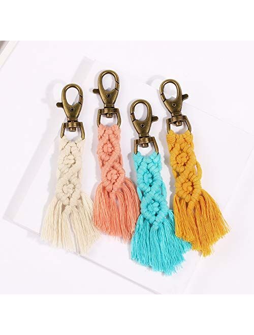 CHICIEVE Mini Macrame Keychains kits Boho Macrame Keychains with Tassels Handmade for Car Key Purse Phone Wallet Wedding Gift