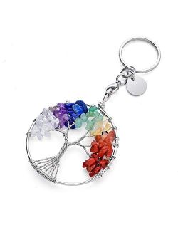 MANIFO 7 Chakra Keyring Healing Crystal Tree of Life Keychain Gemstone Key Chain Charm for Women