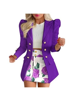 Hxhyqkp Women's Business Casual Blazer Jackets and High Waisted Pencil Mini Skirt Suit Set Two Piece Outfits