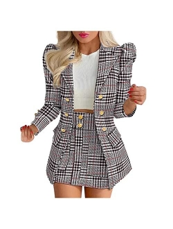 Hxhyqkp Women's Business Casual Blazer Jackets and High Waisted Pencil Mini Skirt Suit Set Two Piece Outfits