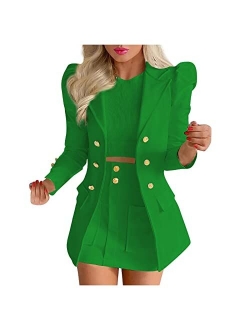 Hxhyqkp Women's Business Casual Blazer Jackets and High Waisted Pencil Mini Skirt Suit Set Two Piece Outfits