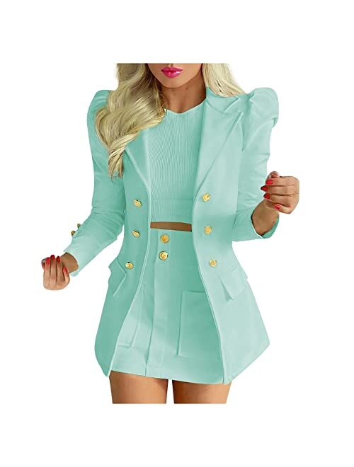 Hxhyqkp Women's Business Casual Blazer Jackets and High Waisted Pencil Mini Skirt Suit Set Two Piece Outfits