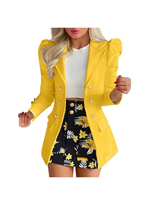 Hxhyqkp Women's Business Casual Blazer Jackets and High Waisted Pencil Mini Skirt Suit Set Two Piece Outfits