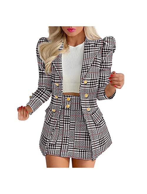 Hxhyqkp Women's Business Casual Blazer Jackets and High Waisted Pencil Mini Skirt Suit Set Two Piece Outfits