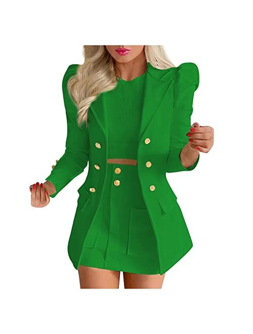 Hxhyqkp Women's Business Casual Blazer Jackets and High Waisted Pencil Mini Skirt Suit Set Two Piece Outfits