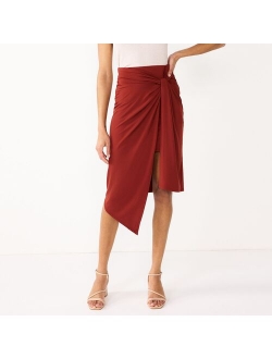 Faux-Wrap Midi Skirt