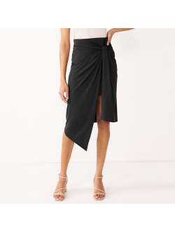 Faux-Wrap Midi Skirt