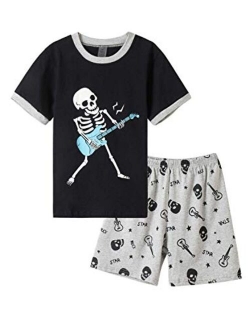 MyFav Big Boys Glow in Dark Skull Pjs Cotton Sleepwear Comfy Pajama Shorts Sets