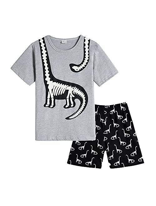 MyFav Big Boys Glow in Dark Skull Pjs Cotton Sleepwear Comfy Pajama Shorts Sets