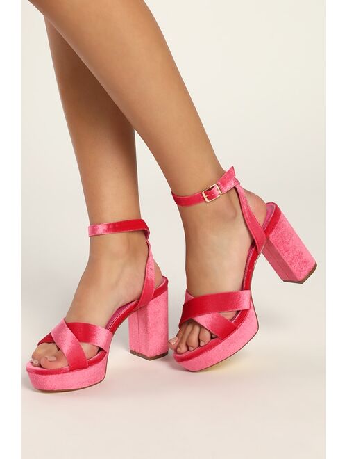 Lulus Selah Fuchsia Velvet Ankle Strap Heels