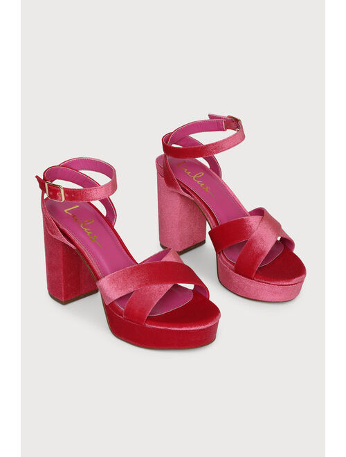 Lulus Selah Fuchsia Velvet Ankle Strap Heels