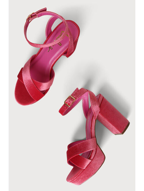 Lulus Selah Fuchsia Velvet Ankle Strap Heels