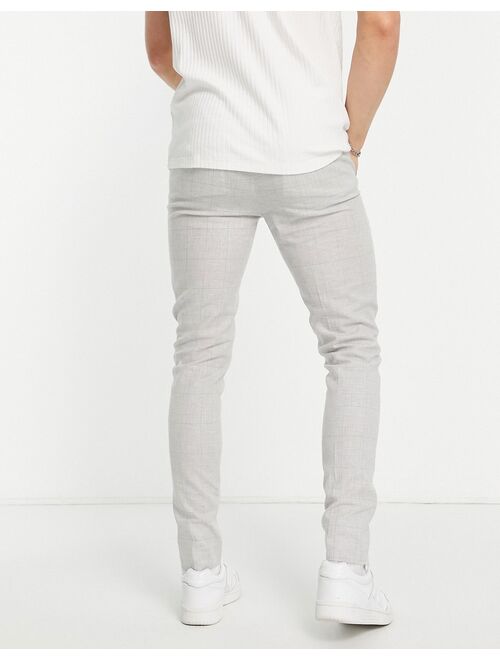 ASOS DESIGN smart linen mix super skinny pants in gray Prince of Wales check