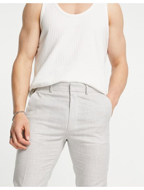 ASOS DESIGN smart linen mix super skinny pants in gray Prince of Wales check